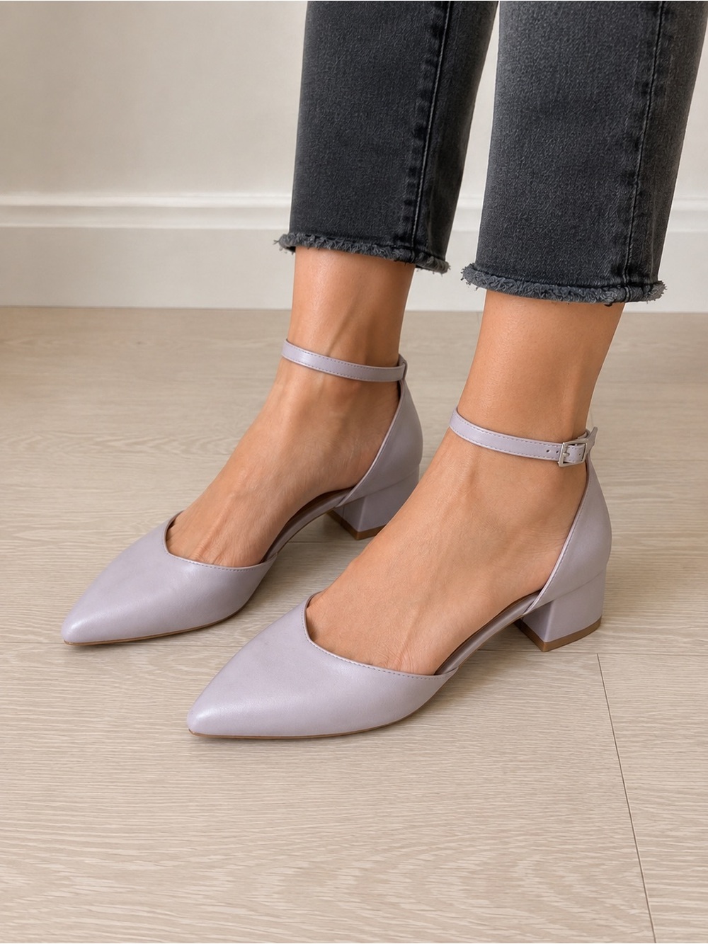 Aldo Lavender Pointed Block Heel Pumps with Ankle Strap